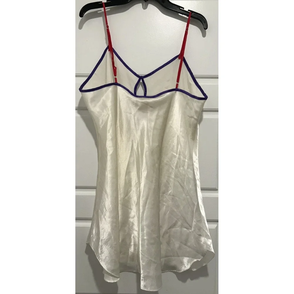 Victoria's Secret VTG 90's Gold Label White Pink Purple Silky Chemise Nightie LG